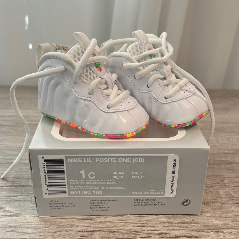 Nike Lil' Posite One Kids Sneakers - White with Colorful Trim